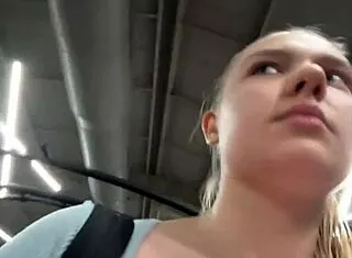 blonde teen orgasms hard masturbating her big natural tits ass in public gym webcam