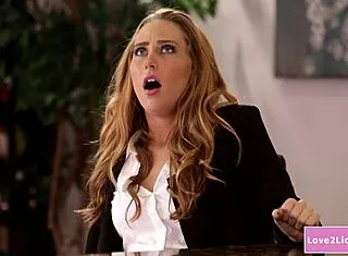 ebony applicant eats blonde pussy for office job