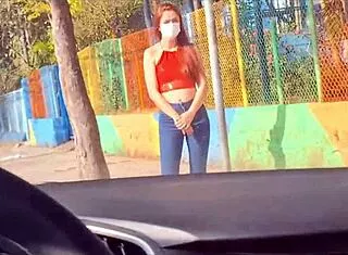 guy risks public car jerkoff near students outdoors