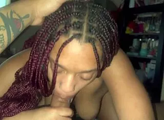 Light Skin Ebony Baddie Rides Big Black Cock Cowgirl Creampie