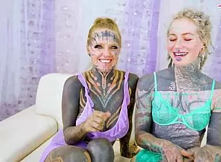 Tattooed Goth Teen 18+ Gapes in Orgy Facial Threesome Hardcore