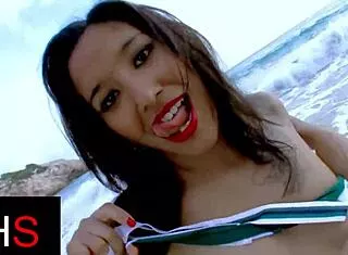 Brunette seaside beauty takes cock deep pussy and ass ride