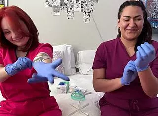 nurses check out all the hospital gear together