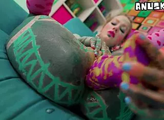 omg this skinny tattooed goth girl fucks her tiny asshole with huge dildos 😈🍑🔥