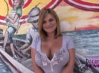 Cameryn flashes her big tits toying wet pussy outdoors