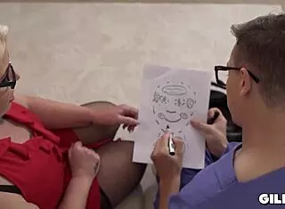 skyler the granny squirts wildly then takes a thick facial cream pie