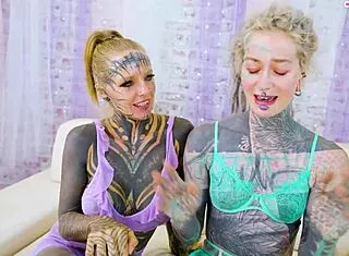 Tattooed Goth Teen 18+ Gapes in Orgy Facial Threesome Hardcore