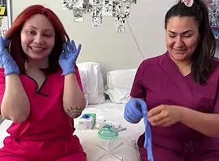 nurses check out all the hospital gear together