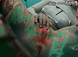 omg this skinny tattooed goth girl fucks her tiny asshole with huge dildos 😈🍑🔥