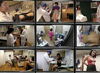 testing latex GLOVES on tanned nurse patient's small tits backstage