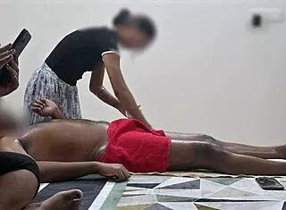 happy ending massage with customer lady watching