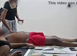 happy ending massage with customer lady watching