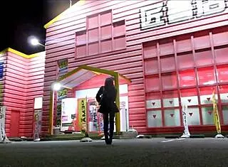 Asian crossdresser upskirt miniskirt fishnets heels in sex shop