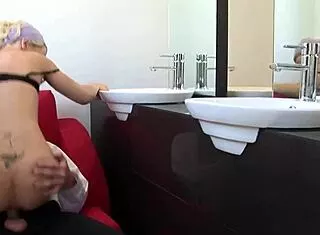 He Came To Piss But Blasted Cumshot On Shaved Pussy In Bathroom!