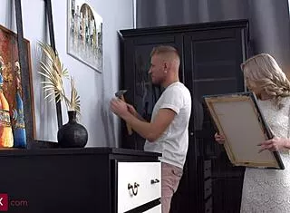 Lisa's art install turned into wild deepthroat cowgirl creampie on shaved pussy