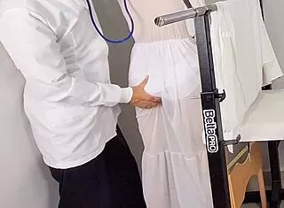 blindfolded bride's hubby watches doc humiliate her