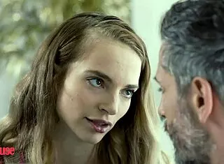 Bombshell secretary fucked by boss creampied on sofa