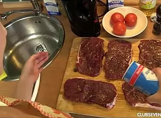 ready for steak and blowjob day group blowbang in kitchen?