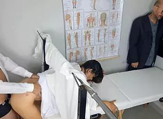 blindfolded bride's hubby watches doc humiliate her