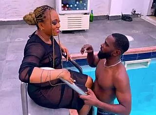 Mareme Edet bangs four pool guys hard 😈💦 gangbang fun!