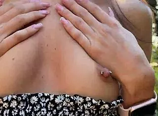 brunette skinny teen flashes upskirt ass plug pee in public fishnets