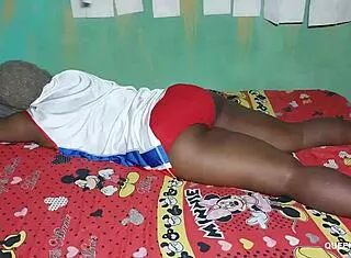 horny ebony neighbor spies my wet pussy on bed