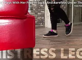 goddess teases wrinkled toes in socks then barefoot under desk