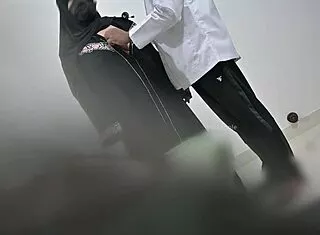 Arab hijab lady bent over hospital bed doggystyle by doctor