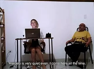 Secretary sneaks a quick masturbate then bangs client on desk 💦👔 at law office!