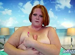 Heavy Redheaded Plumper Julie Ginger Stuffing Huge Dildo in Curvy BBW Pussy