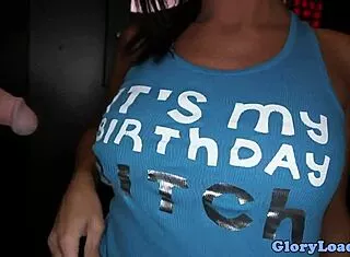 Watch This Cock-Stroking Babe Get Facial Blasted At Gloryhole!