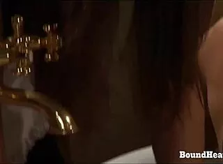 maid shaves bound lesbian slave smooth in bathtub poolside 😈🛁