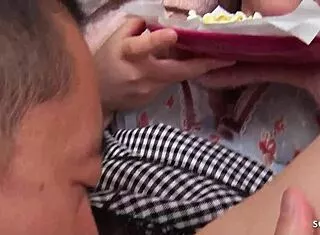 petite japanese stepdaughter makes stepmom's guy lick her hairy pussy femdom style??