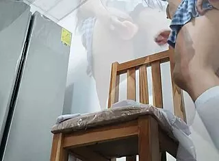 short skirt student whore rams dildo deep in her hungry hole