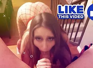 french babe's mouth overflows with sloppy throated cock