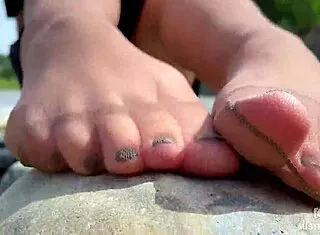 Goddess Teases Cute Nylon Soles Toes Riverside Closeup Bliss