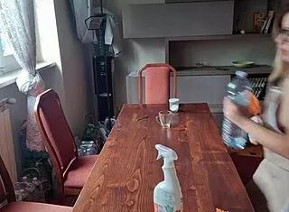 cleaned neighbor's table and ditched panties... think he'll notice? 🍑😉🔥