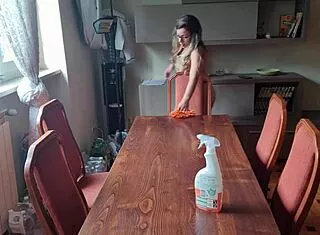 cleaned neighbor's table and ditched panties... think he'll notice? 🍑😉🔥