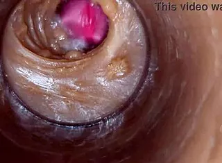 She spreads wide as precum drips into her pussy with camera deep inside vagina in 4K.