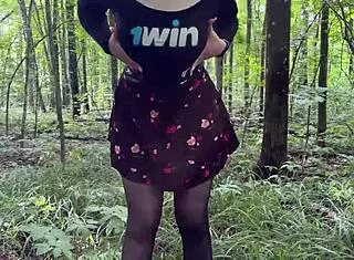 Naughty brunette rides stranger's cock in forest then doggystyle pov