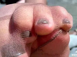 Goddess Teases Cute Nylon Soles Toes Riverside Closeup Bliss