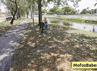 Petite Blondie Teen Joey White Seduces Muscular Bald Jmac in Lingerie by Lake!