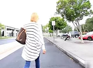 Blonde milf slurps big black cock deepthroat outdoor public cum facial