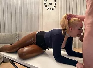 Oily Big Tittied Blonde Teen Latex Pants Sloppy Condom Blowjob