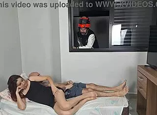Motoboy Spies Redhead Couple Fucking Open Window Bedroom Cuckold