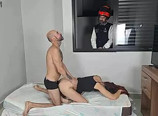 Motoboy Spies Redhead Couple Fucking Open Window Bedroom Cuckold