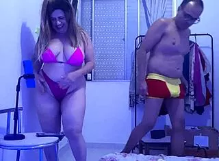 Big tits blonde latina milf toys in lingerie pov