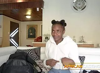 Ebony Model Deepthroats for Explosive Cum in Casting