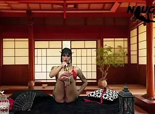 Petite latina brunette geisha toys gaping pussy solo cosplay tease