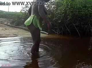 Busty ebony african grinds huge tits and ass in ritual dance